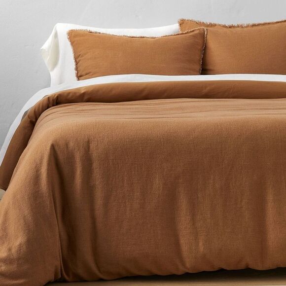 Casaluna - King Heavyweight Linen Blend Duvet & Sham Set Warm Brown